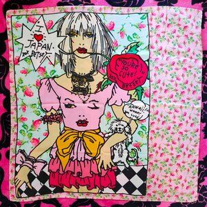 Vintage Betsey Johnson Marilyn Monroe Wink Dress Pink Rosebud Pop Art Scarf Y2K